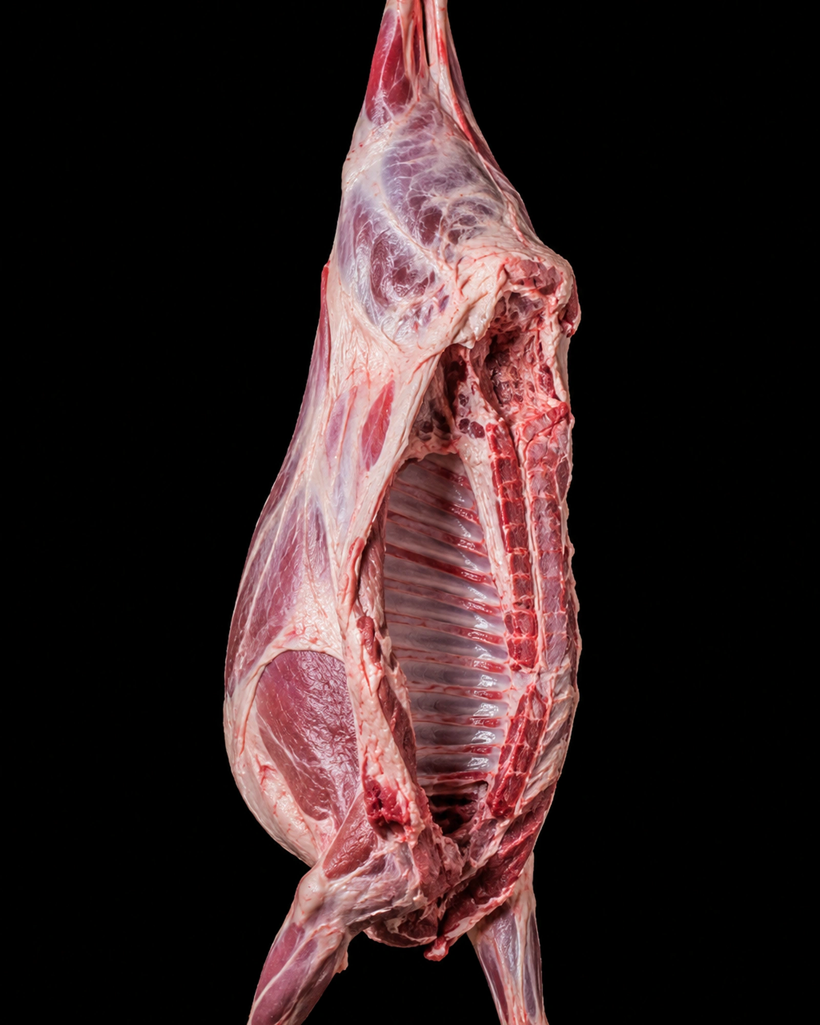 Lamb, studio, on brushed steel, overhead